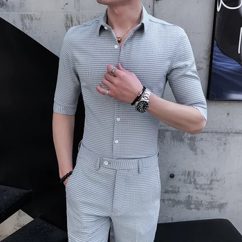 

Summer Plaid Shirt Suit Designers Set Tuxedo Costume Mariage Homme Smoking Uomo Trajes De 2020 British Suit Men Suit Slim Fit