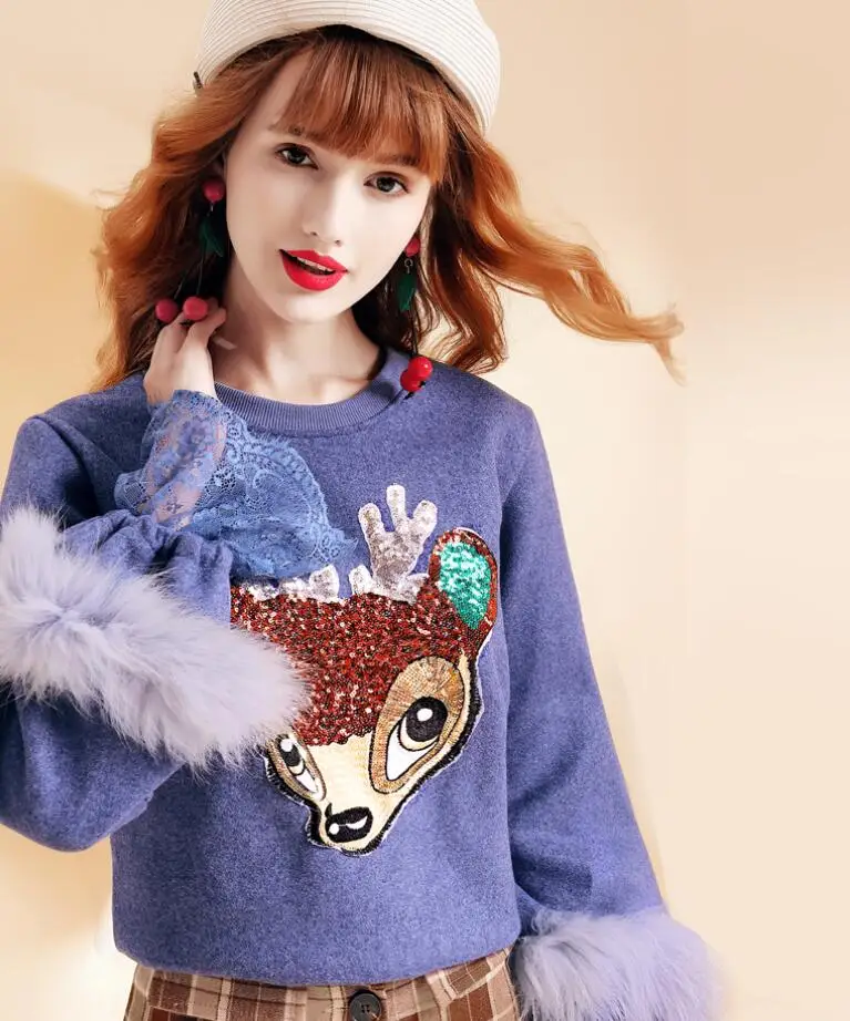 Fashion Designer Autumn Winter Sweatshirts Lace Patchwork Flare Sleeve Pullover Tops Casual Sweatshirt Sudadera Female Clothes