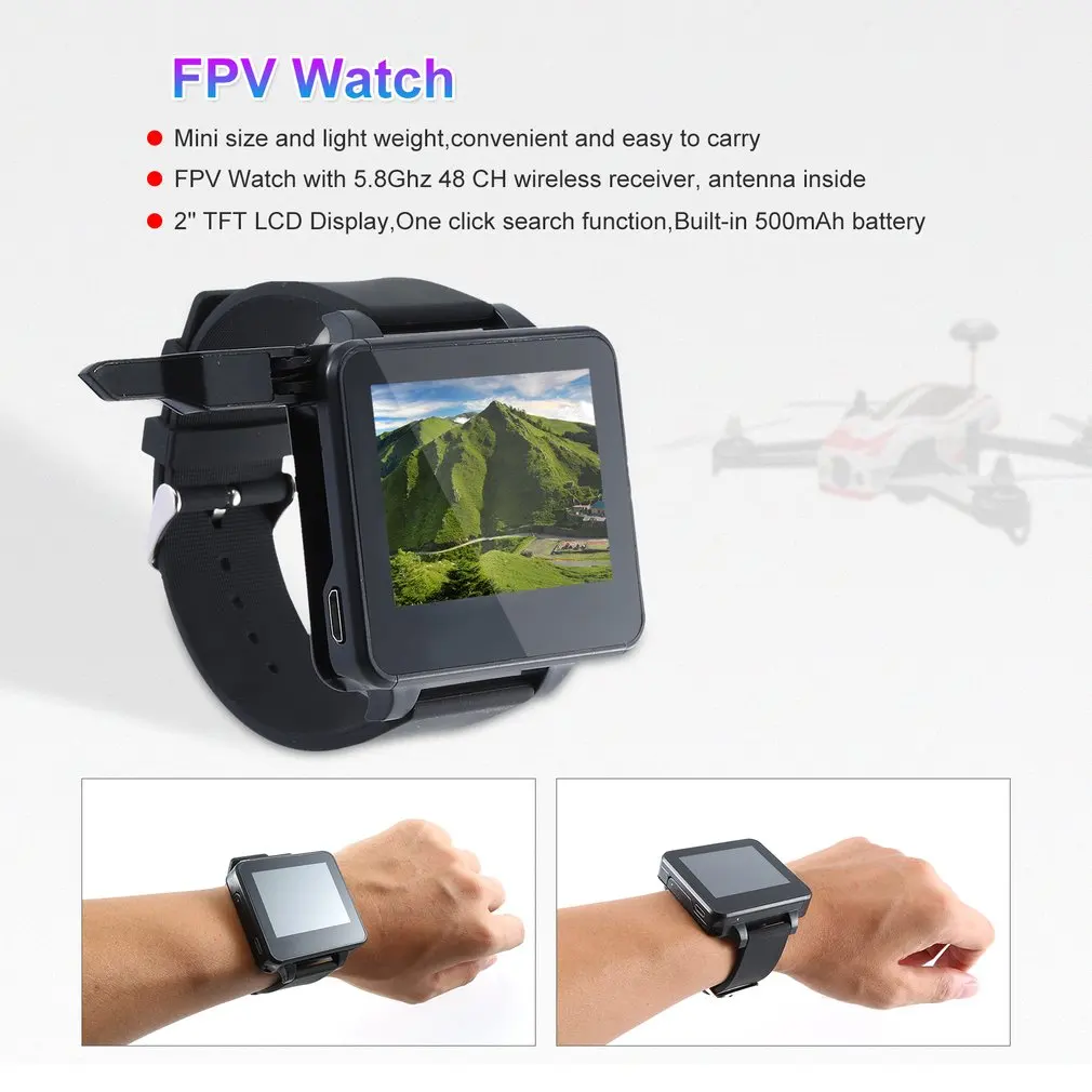 

200RC FPV Watch 5.8GHz 40CH HD 2" TFT LCD Display Monitor Wireless Receiver for DIY RC Drone Camera Quadcopter