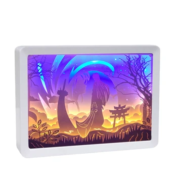 

New Japanese movie character Inuyasha paper carving lamp 3D Paper Carving Art Decoration Lamp 3D Shadow box Frame for Bedroom