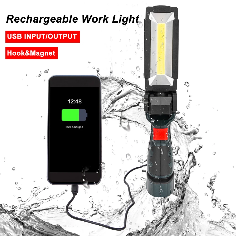 360°Foldable USB Rechargeable LED COB Work Light Hook Lamp Flashlight14.8x4.7cm 