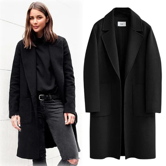 

2019 European And American-Style Autumn And Winter Plus-sized Women's Wool Coat Solid Color Mid-length Loose Thick Wool Coat