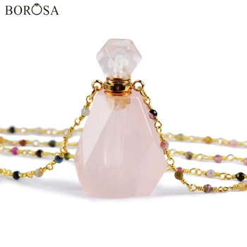 

BOROSA Perfume Bottle Natural Multi-Kind Stone White Quartz Amazonite Amethysts 26inch Bead Chains Necklace Jewelry HD0091