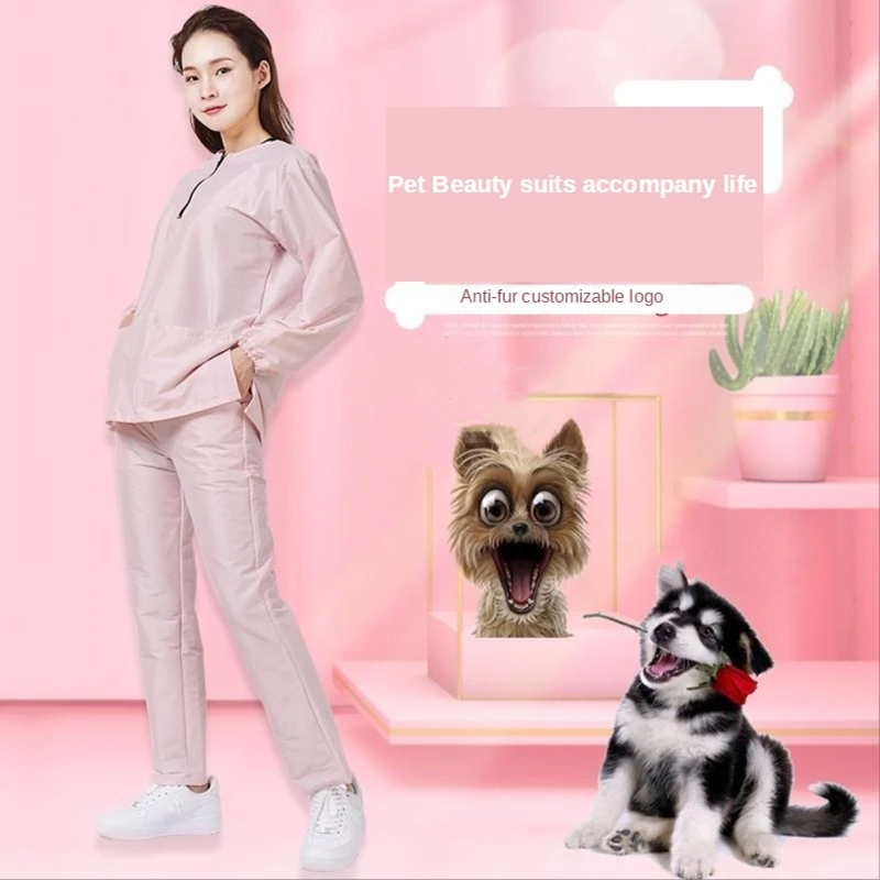 Pet Shop Cosmetology Uniforms Pink Men and Women Beauticians Anti-static Breathable Work Clothes Hairdressing Cape Salon G0109 siepake gardening work gloves for women thornproof rubber coated breathable knit for yard and household chores