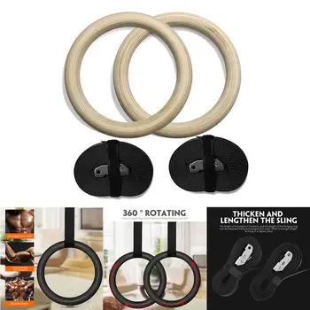 

Pull Up Ring Gymnastic Ring Fitness Exercise Rings 400kg Wood Wooden Workout Strength Training Muscle Crossfit