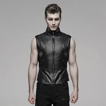 

PUNK RAVE Men's Punk Future Style Vest Heavy Metal Punk Stage Performance Pu Leather Short Waistcoat
