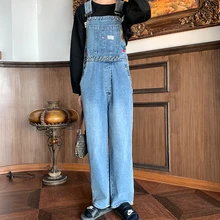 Харадзюку, джинсы с вышивкой морковки, женские осенние брюки, винтажный комбинезон, свободный, высокая талия, прямые ноги, фрукты, джинсовый комбинезон