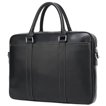 

Zipper Mens Leather Briefcase Vintage Large Genuin Leather Bag Men Office Bags For Men Leather Laptop Bag 14 Inch