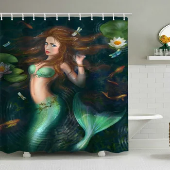 

Cartoon mermaid shower curtain bathroom partition waterproof curtain