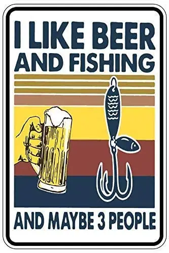 

SUNNEE DIBIOUR I Like Beer and Fishing Vintage Tin Metal Sign Pub Club Cafe Bar Home Wall Art Decoration Poster Retro 20 X 30 cm