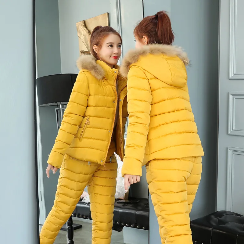 Зимняя и весенняя женская куртка, брюки, комплект, пуховая верхняя одежда, Женское зимнее пальто с хлопковой подкладкой, теплая куртка, верхняя одежда, женская зимняя - Цвет: Золотой