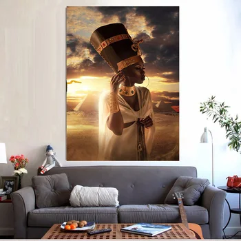 

African Nude Black and Gold Art Woman Sunset Oil Painting on Canvas Poster and Print Wall Art Picture for Living Room Decoration
