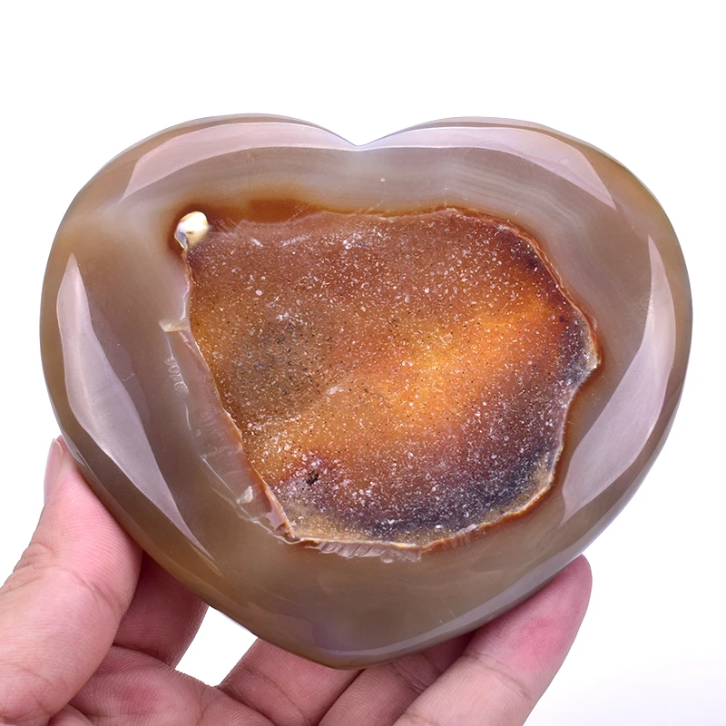 

Crystal Heart Stone Geode Agate Slice Natural Energy Stone Carved Mineral Crystals Palm Love Healing Gemstones