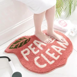 Tapis de salle de bain en forme de pêche rose, mignon, antidérapant, doux, en peluche, en microfibre, pour douche 