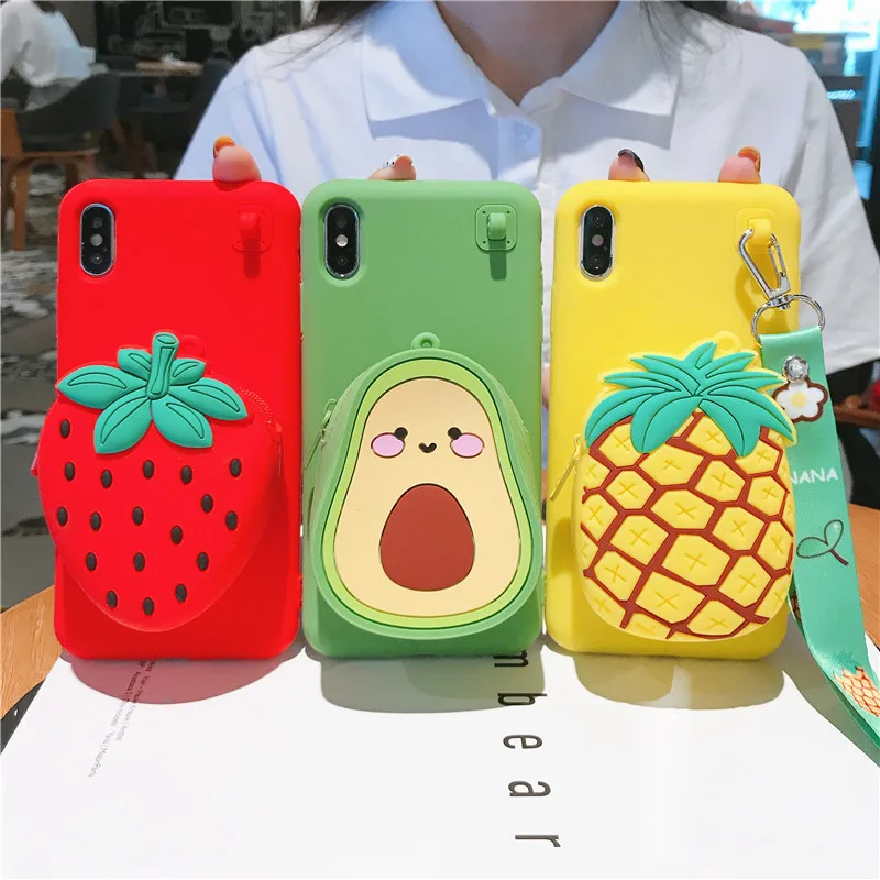 Для iPhone X XS чехол Heavy duty Удар Подставка бумажник чехол для iPhone 6, 6 S, 7, 8plus, XR XS MAX фрукты, авокадо ананас силиконовый чехол