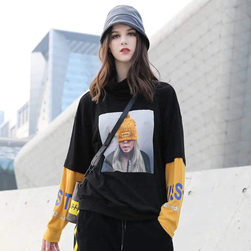 

2020 winter Letter printing Hoodies Trend Loose Hoodies for women Long Turtleneck All match Hoodies for women Z3