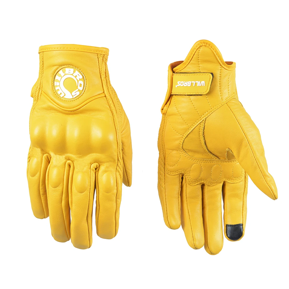 Locomotive Gloves MTB Bike Riding Willbros Leather Guantes Motorcycle Racing Enduro Guants Scooter Motorbike Yellow Luvas Men