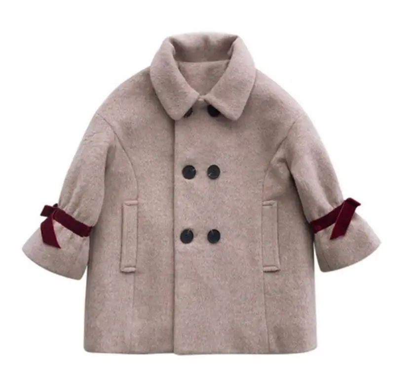 Детские шерстяные пальто; коллекция года; сезон осень-зима; детское ветрозащитное пальто; Модный повседневный теплый шерстяной плащ для девочек; Верхняя одежда для детей - Цвет: Бежевый