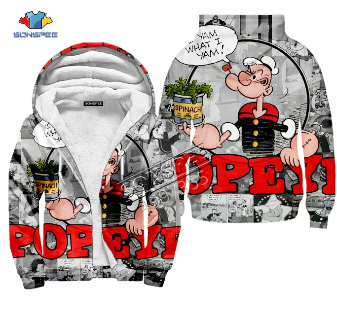 17 Popeye забавная мягкая толстовка на молнии с капюшоном для мужчин и женщин Harajuku 3D Принт мягкий аниме мультфильм Удобная теплая зимняя куртка хип-хоп - Цвет: 17