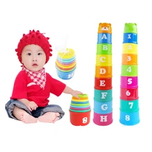 9 шт. укладка чашки Комплект детских игрушек детские развивающие Кубок укладчик игры с блоками с ABC буквы и цифры для малышей и детей ясельного возраста игрушки