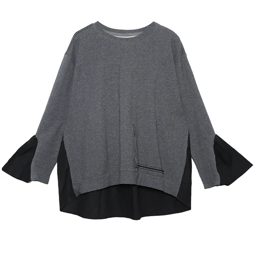 gray WLD2426 XITAO уличная Необычная футболка в Корейском стиле, модная новинка года, Осенний элегантный пуловер в стиле пэчворк с круглым вырезом, футболка с маленьким вентилятором, WLD2426 - Цвет: gray WLD2426