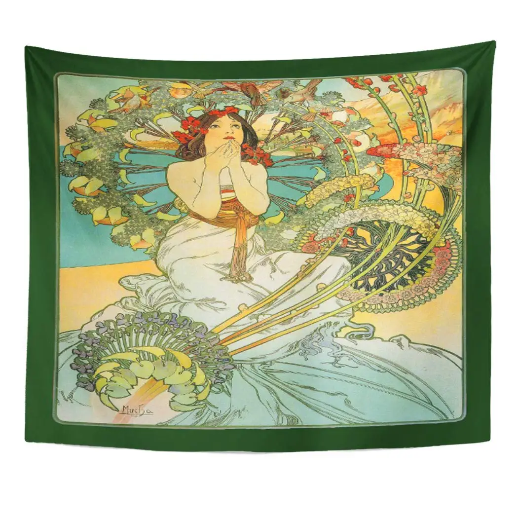 

Fine Mucha Nouveau Monte French Artistic Birds Flowers Vintage Tapestries