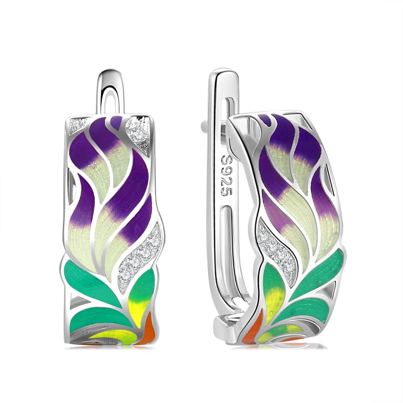 OGULEE New Fashion Flower Leafs Earrings Female Enamel Plant Statement Stud for Women Party 925 Silver Jewelry Gifts | Украшения и