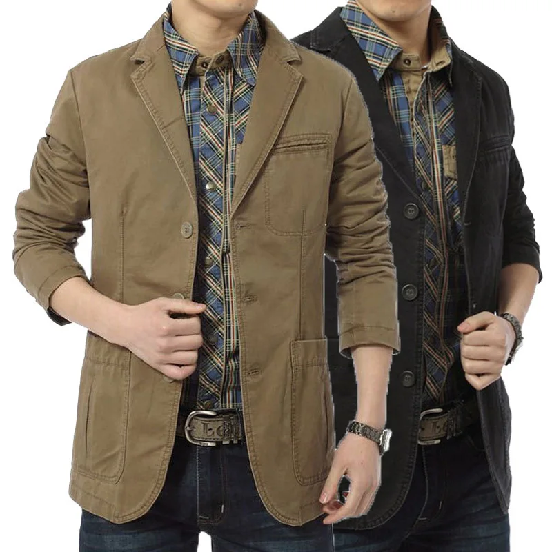

2022 Men's Casual Cotton Suit Fashion Solid Color Double Button Large Size blazer for men