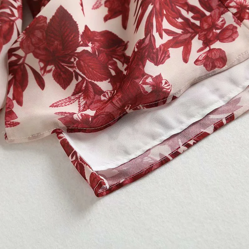 Женская шифоновая блузка za элегантная красная с длинным рукавом и цветочным