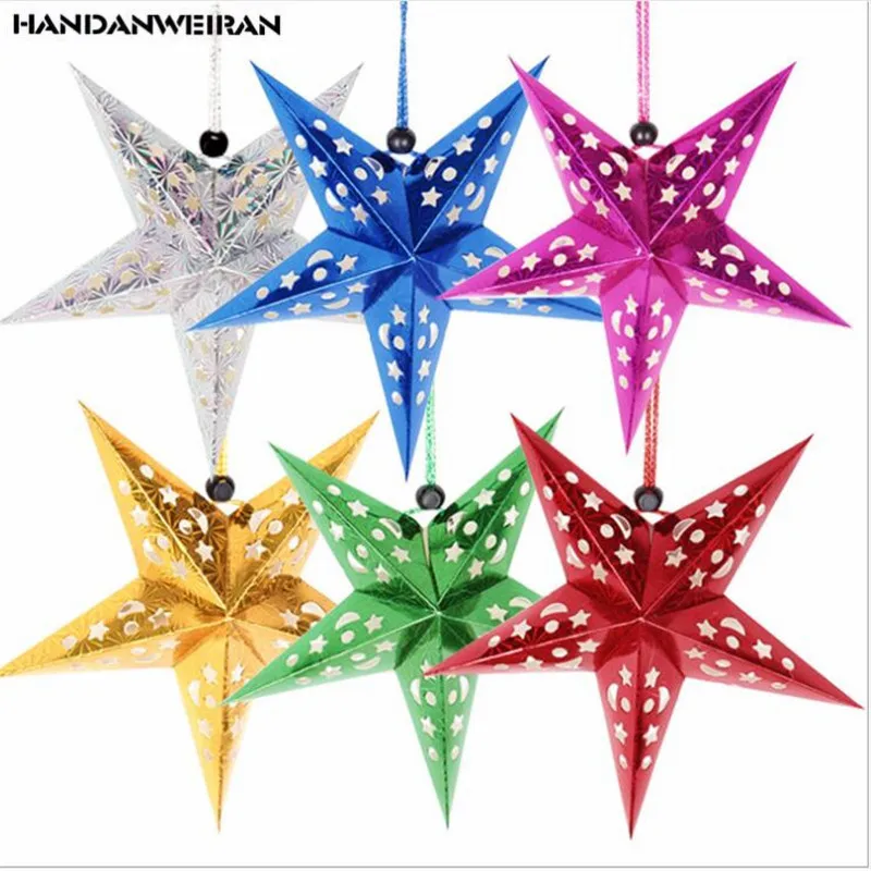 

1PCS Christmas Decoration For Home Laser Star Paper Three-Dimensional Five-Pointed Star Pendant Christmas Tree Decorations