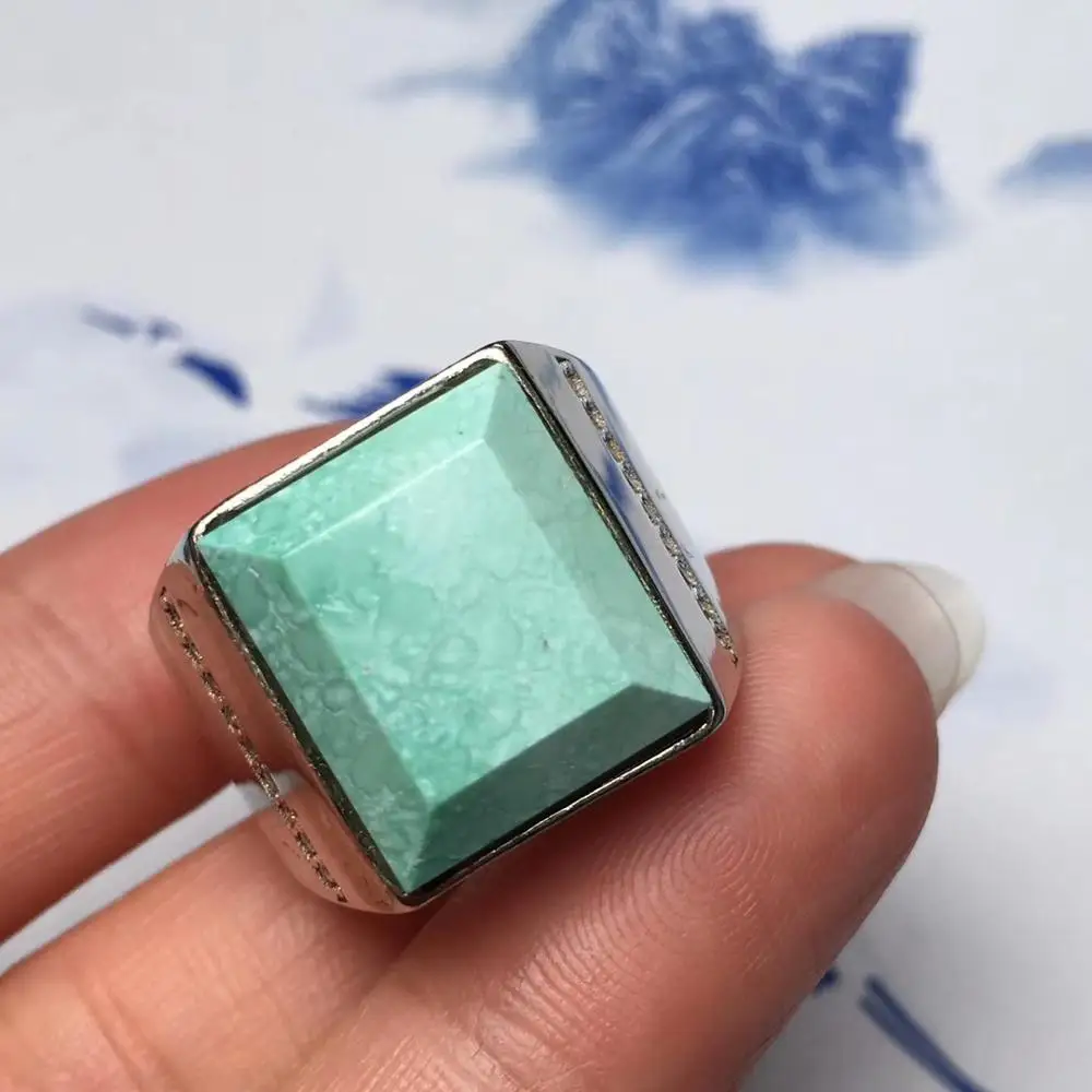 Кольцо из натурального серебра 925 пробы регулируемое естественный бирюзово