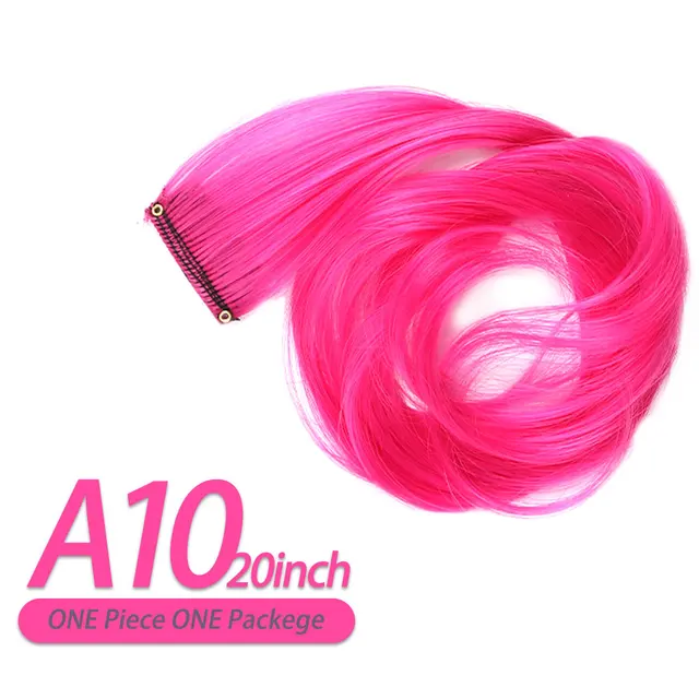 AIYEE Hair Extensions Pure RainBow Hairpiece Clip In Hair Piece Synthetic Long Straight Ombre Pink Red Rainbow Hair Piece A10