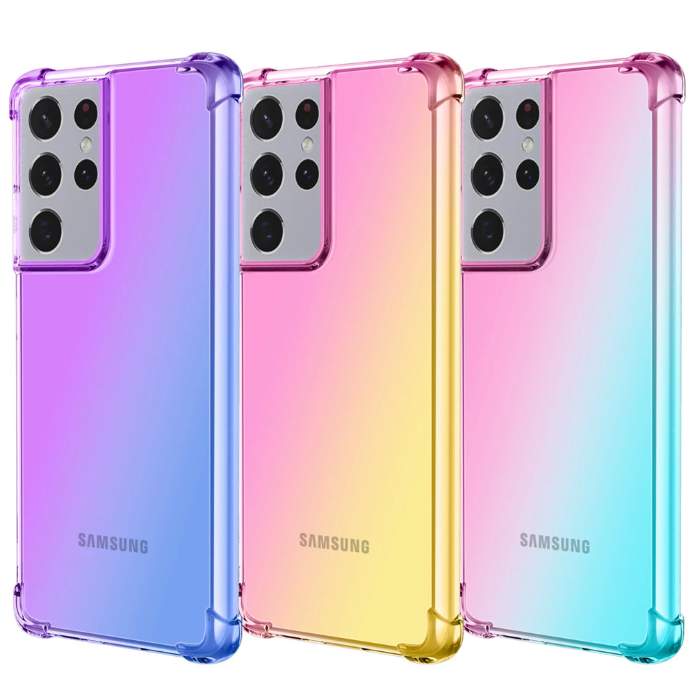 Gradient Half Transparent Phone Case For Samsung Galaxy S21 Plus S22 Ultra Rainbow Shockproof back Cover For Samsung S20 S21FE cute galaxy s22+ case