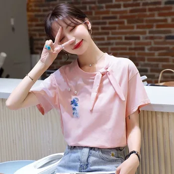 

T-shirt pink Women 2019 New Women White T Shirt summer Cotton T shirt