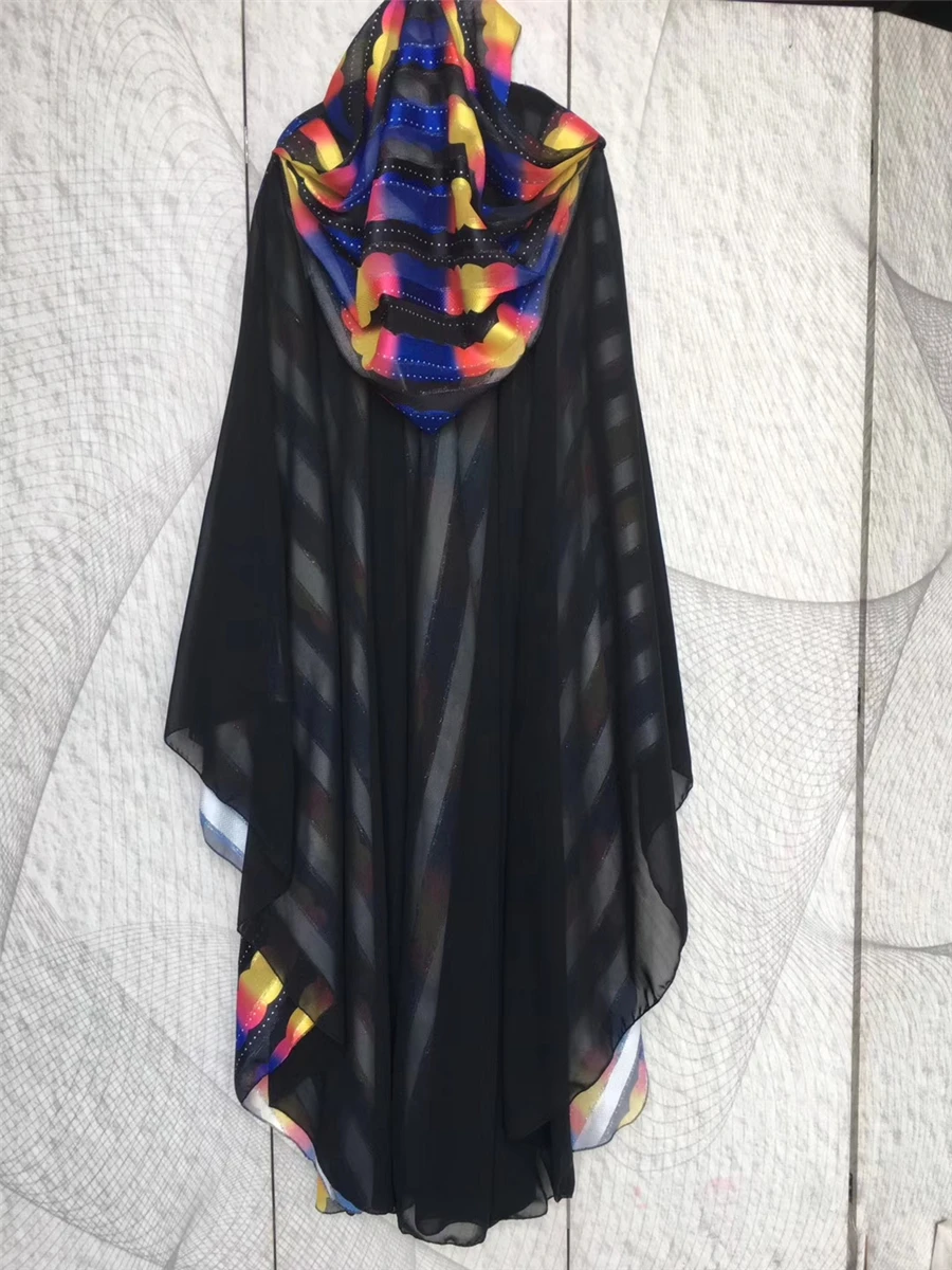 GuyuEra African Dresses For Women's Colorful Striped Shawl With Hat Fashion Long Loose Cloak Robes