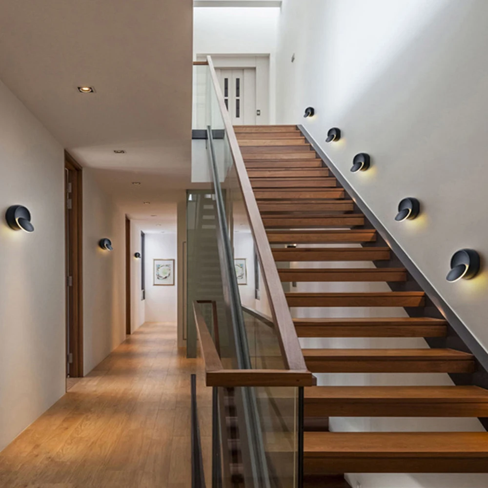 LED Wall Lamp 360 Degree Rotation Adjustable Bedside Lights White Black Creative Wall Lamp Modern Aisle Round Lamp Decora Lights 4