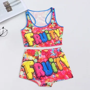 

Women Printed Outfit Two Piece Set Sport Vest Sleeveless Crop Top Skinny High Waist Shorts Sexy Tracksuit Beach Party Outfit