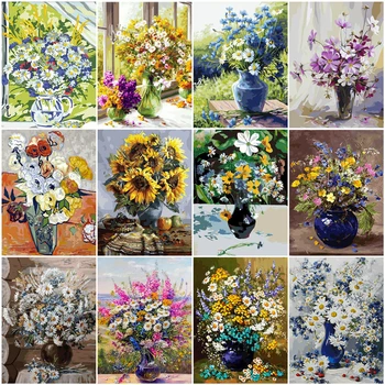 

AZQSD Painting By Numbers Flowers DIY Unframe Handpainted Gift Coloring By Numbers Vase Picture For Living Room Home Decoration