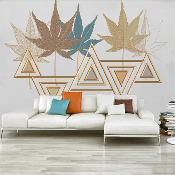 

milofi custom large wallpaper mural fashion creative leaves modern geometric golden relief lines background wallpaper mural