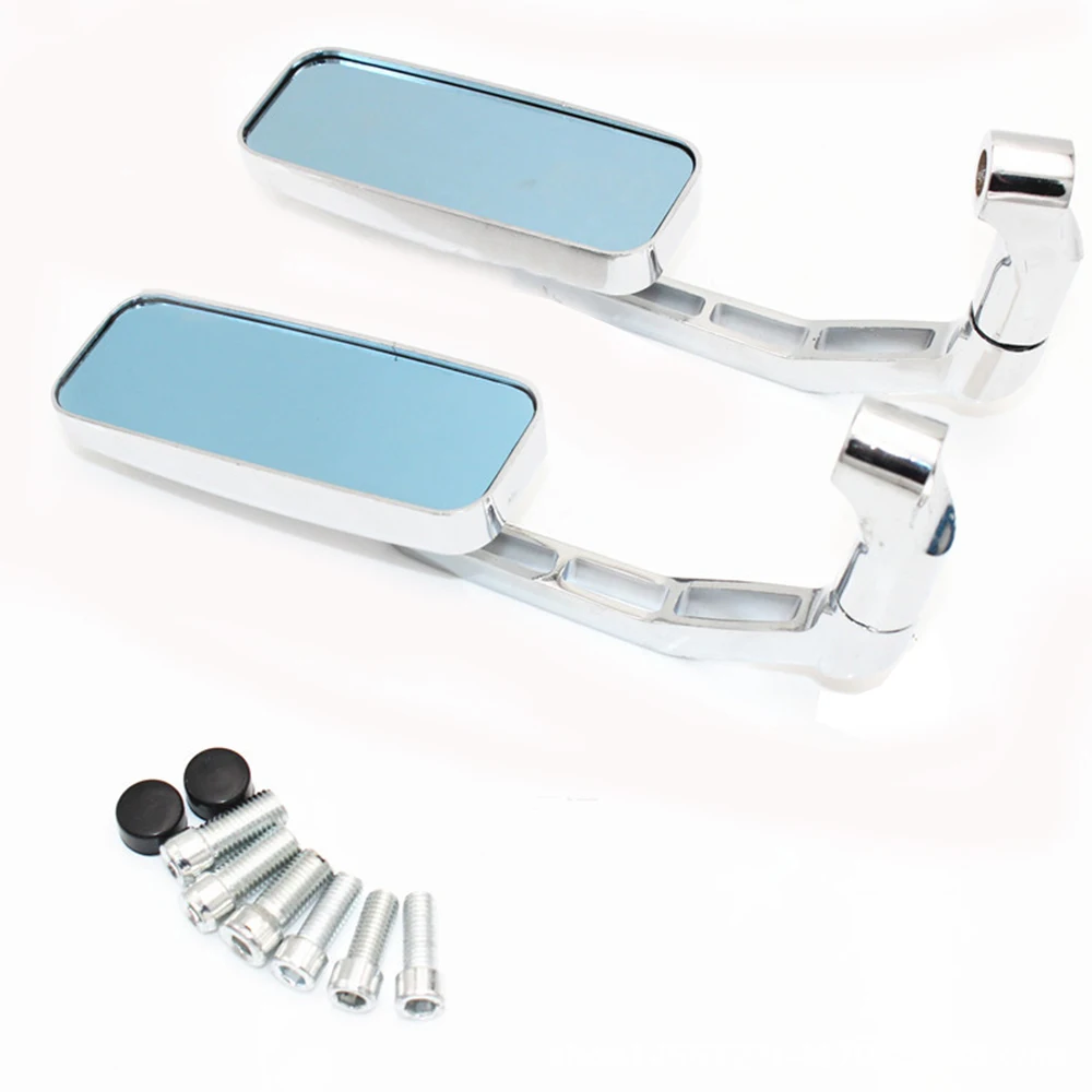 Universal 8mm 10mm Motorcycle Handle Bar End Rear Side View Mirrors Aluminum Rectangle Blind Spot Blue Rearview Side Mirror