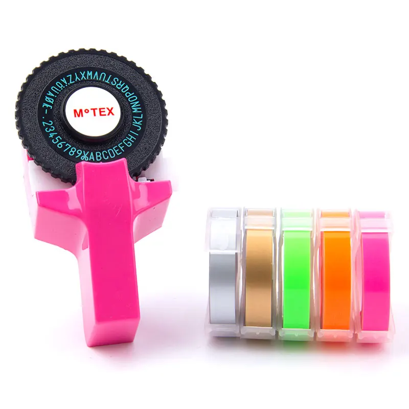 UniPlus Motex пишущая машинка, совместимая с Dymo, 3D производитель этикеток E101, Принтер этикеток, Мини DIY, лента для тиснения букв - Цвет: Pink-5pcs-3