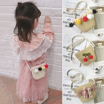 

2019 Newly Children Girl Straw Shoulder Crossbody Bag Cute Portable for Summer Beach Money J9