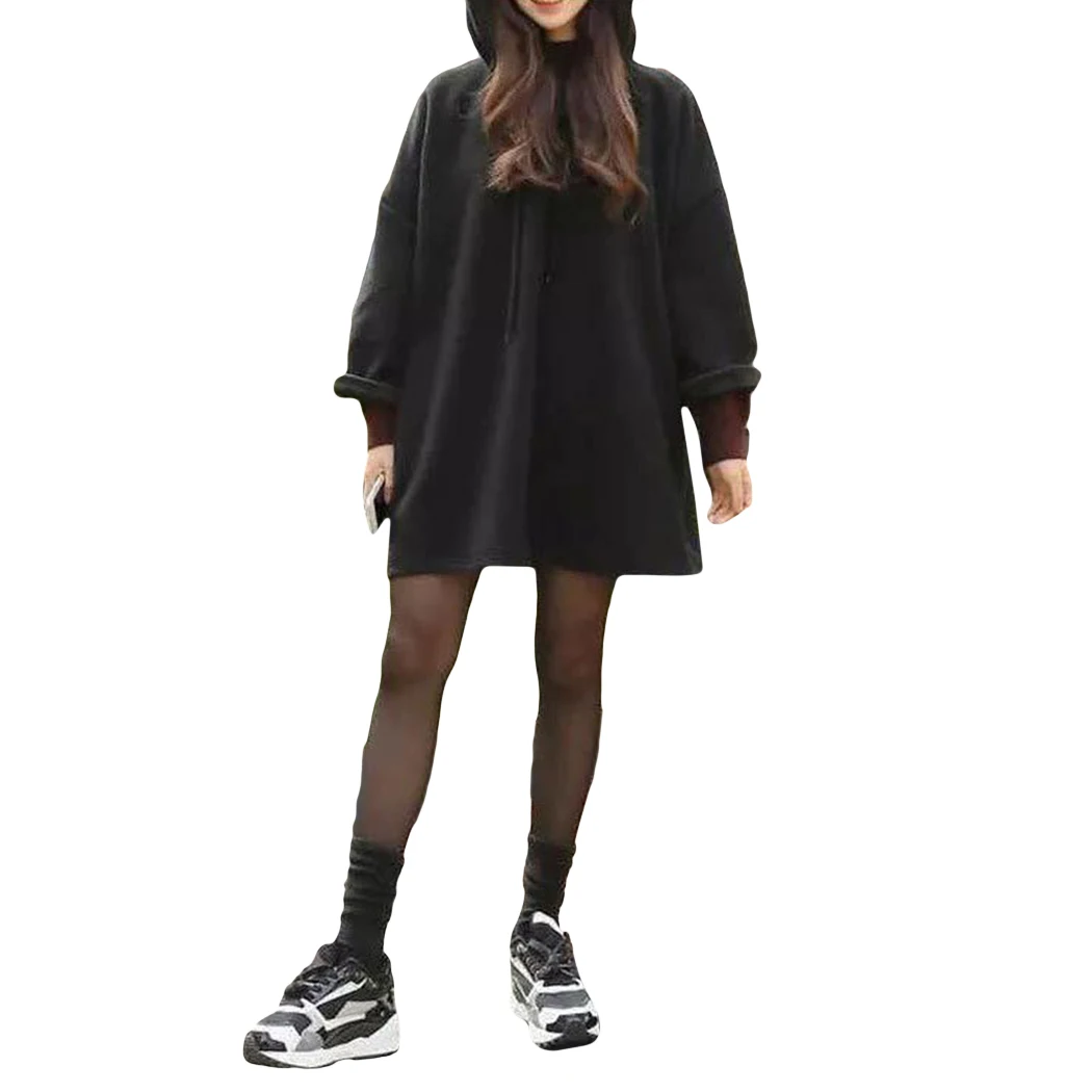 Black Модные свободные свитера Топы женские новые Harajuku стиль Свободные толстовки широкий длинный рукав сплошной цвет толстовка с капюшоном Женский - Цвет: Black