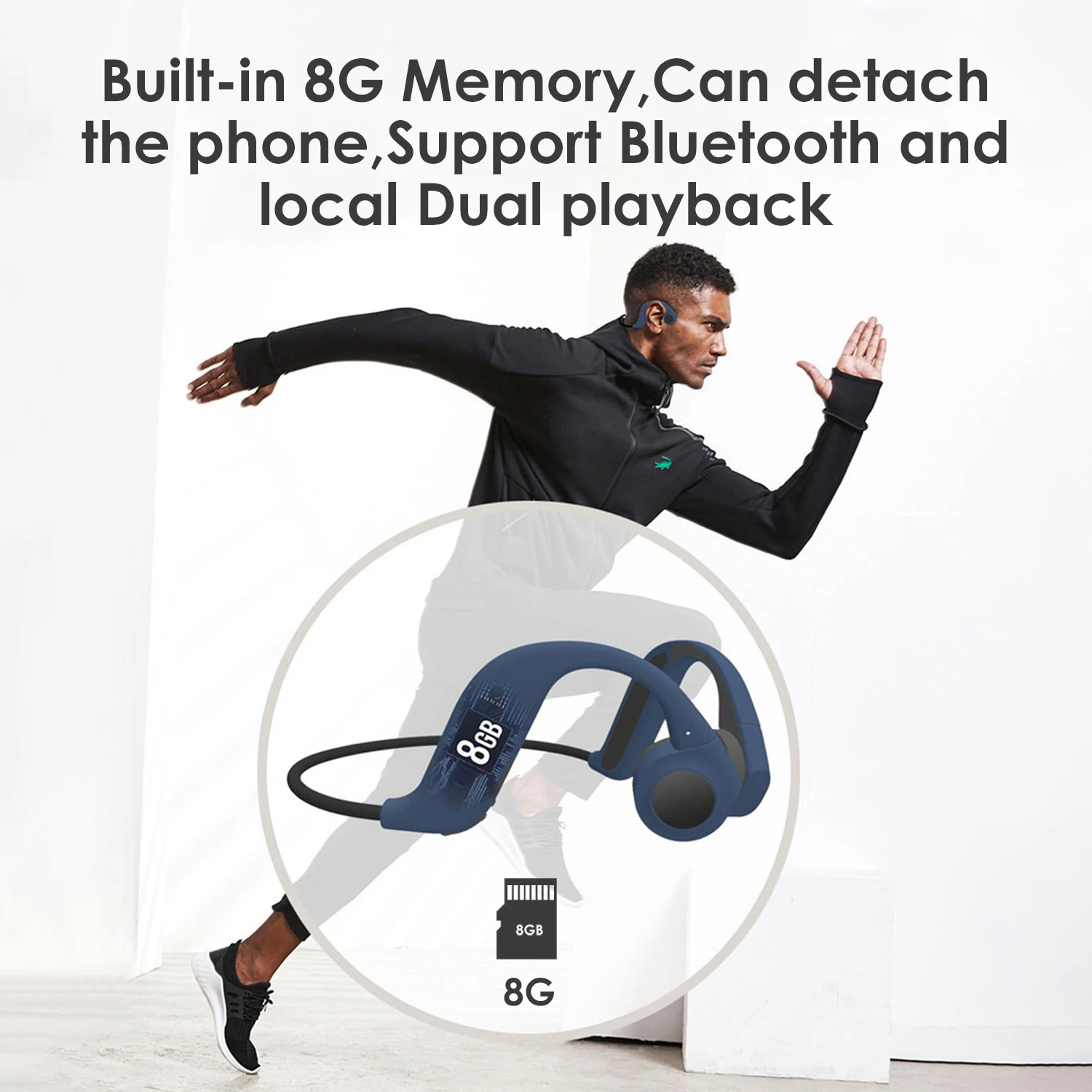 BBGear X9 Bone Conduction MP3 Player with Built in 8Gb Memory IP55 Waterproof Bone Conduction Headset w/Mic Sports Headphones