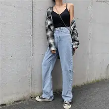 Женские повседневные Прямые джинсовые голубые рваные джинсы, женские джинсы для мам, женские S-XL осенние джинсы с высокой талией в Корейском стиле