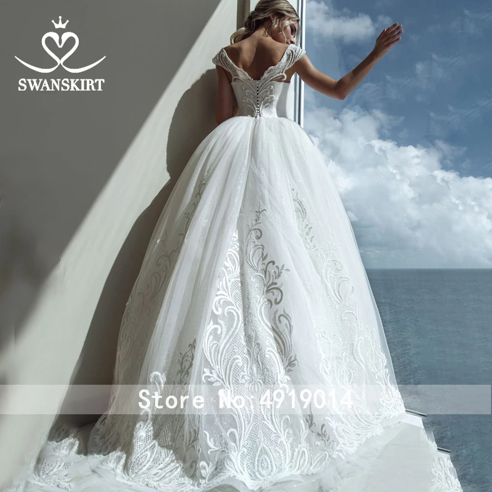 Сатиновое свадебное платье с открытыми плечами, шикарная юбка, Милая Аппликация, фатиновое бальное платье, свадебное платье принцессы, Vestido de novia GY02