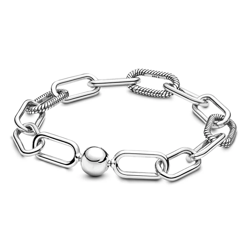 

2019 New 100% 925 Sterling Silver Me Link Bracelet Fit European Small Hole Charm Beads For Women Original DIY Jewelry Gift