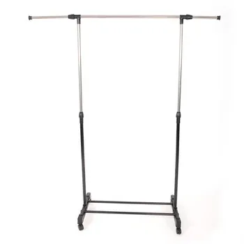 

Stainless Steel Single-bar Vertical & Horizontal Stretching Stand Clothes Rack with Shoe Shelf Black & Silver