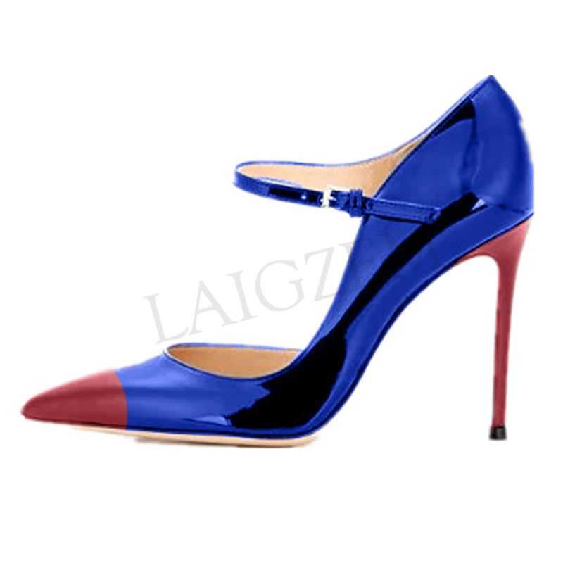 

LAIGZEM Metallic Women Heels Pointy Toe Stiletto Pumps Mary Jane Sandals 2020 Sandalia Shoes Ladies Woman Large Size 44 45 47