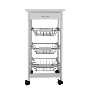 

White 3 Layer Movable Kitchen Trolleys Portable Kitchen Seasoning Rack 37x75cm HWC